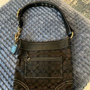 Coach Black and Brown Signature Shoulder Bag